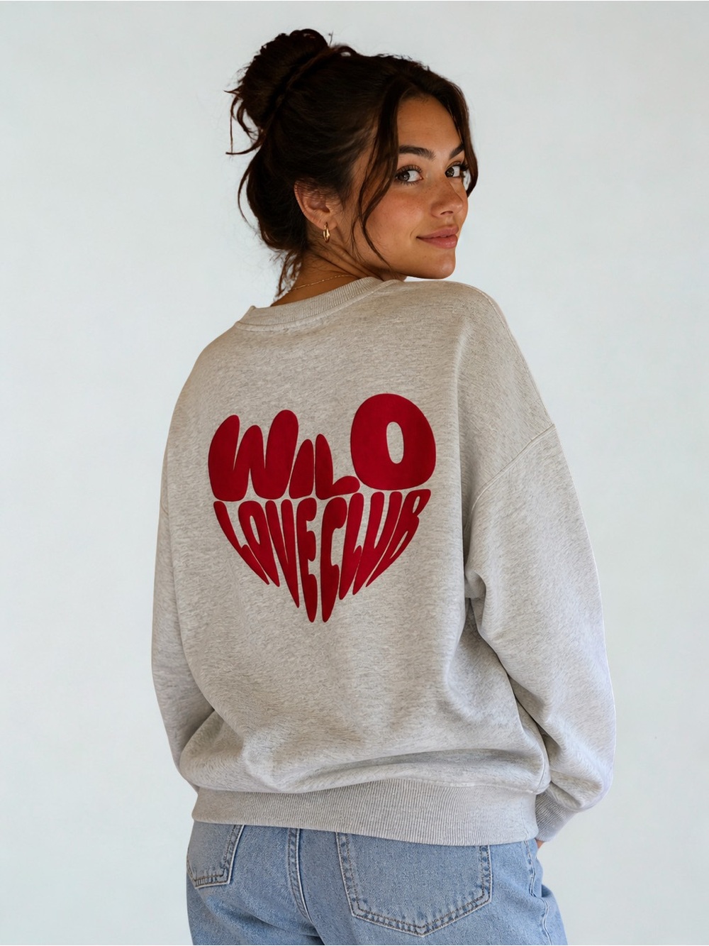 NWT Wilo Love Club Heart Graphic Sweatshirt - Heather Gray & Red XS